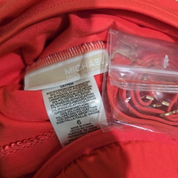 Michael Kors Embellished One-Shoulder One-Piece Swimsuit NWOT Sz 6 Red - Picture 6 of 6